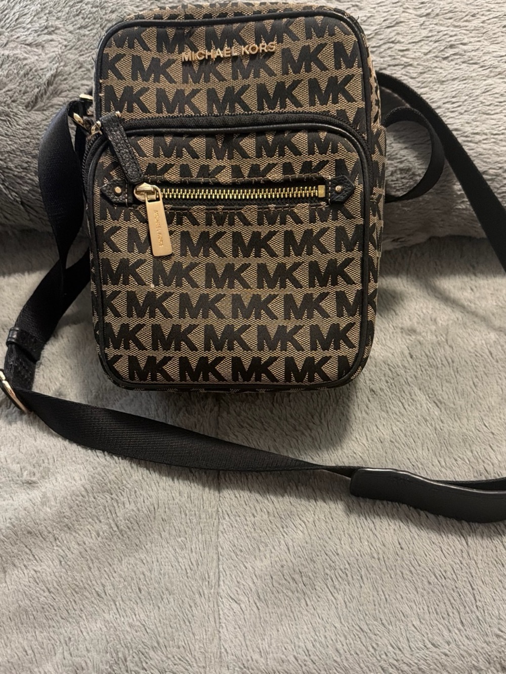 Michael Kors Brown and Black MK Signature Crossbody Messenger